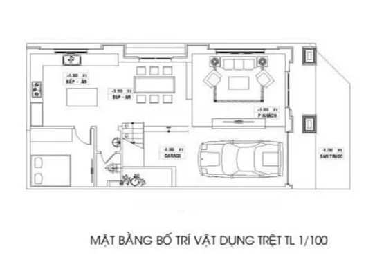 Bản vẽ thiết kế biệt thự 8m công năng tầng 1