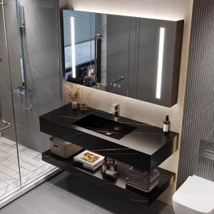 NT60 - Bàn đá 2 tầng chậu liền khối bề mặt nhám chống xước